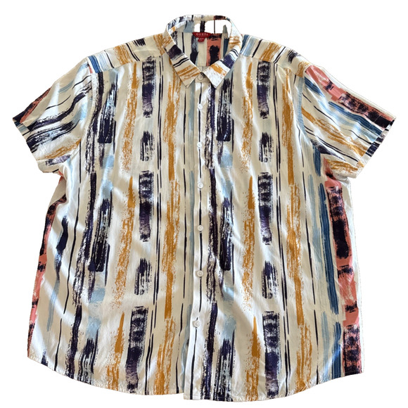 Guess Mens XXL Casual Short Sleeve Button-Up Shirt Slim Fit Novelty Print Stripe - Picture 1 of 8